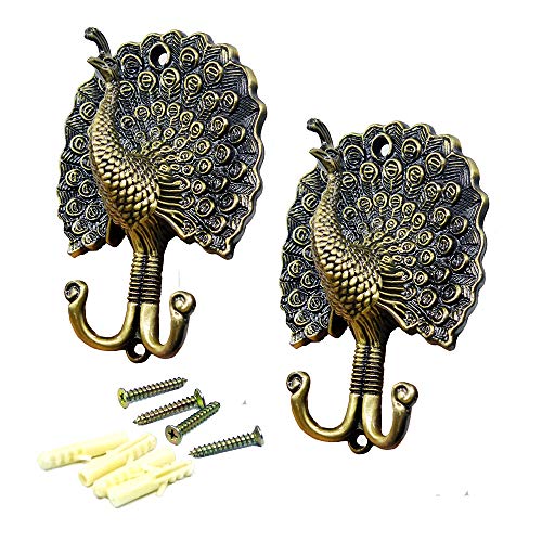 Ailejia 1Pair Peacock Curtain Holdbacks Zinc Alloy Wall Hook Hanging Ball Straps Wall Mounted Curtain (Bronze) - Image 1