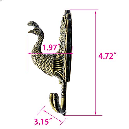 Ailejia 1Pair Peacock Curtain Holdbacks Zinc Alloy Wall Hook Hanging Ball Straps Wall Mounted Curtain (Bronze) - Image 2