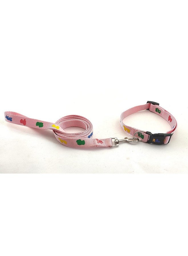 طقم طوق ومقود من النايلون المستورد المطبوع للجراء | طوق قابل للتعديل ومتين مع مقود للجراء وجميع الكلاب الصغيرة 15 مم (وردي) - Image 4