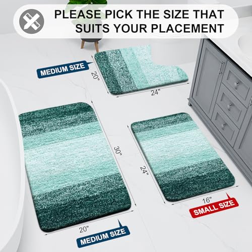 Arotive Bathroom Rugs Sets 2 Piece, Shaggy Soft and Absorbent Microfiber Bath Rugs, Non-Slip, Machine Washable Dry Bath Mats for Bathroom, 30x20 and 24x16, Dark Green - Image 2