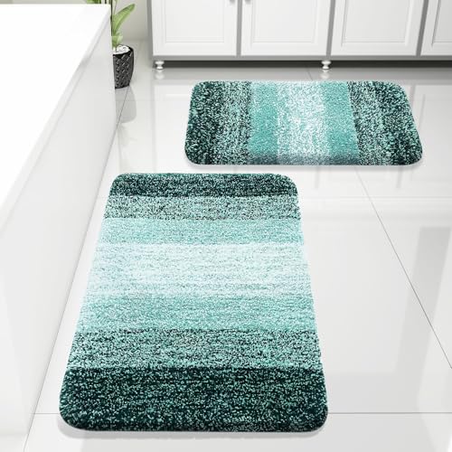 Arotive Bathroom Rugs Sets 2 Piece, Shaggy Soft and Absorbent Microfiber Bath Rugs, Non-Slip, Machine Washable Dry Bath Mats for Bathroom, 30x20 and 24x16, Dark Green - Image 1