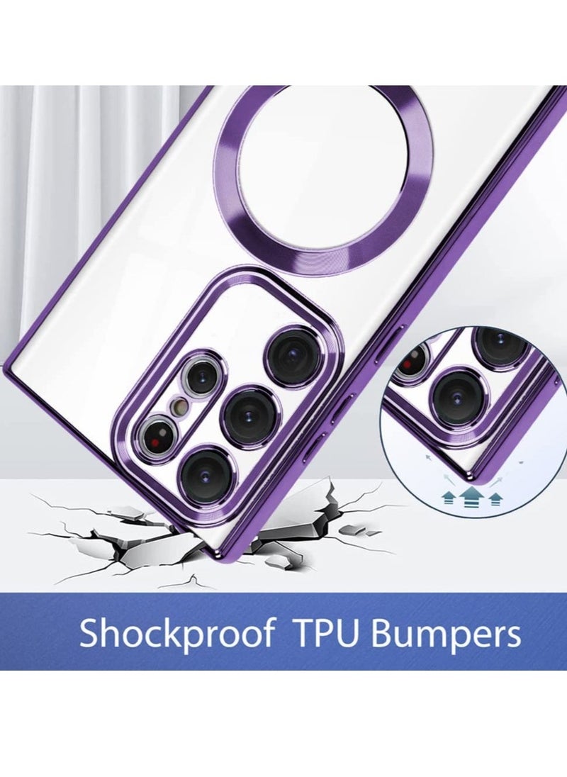 Raxoom Magnetic Clear Case for Galaxy S23 Ultra Case,Compatible with MagSafe, Love Heart Design Electroplated Case Soft TPU Shockproof Full Camera Lens Protective Case - Image 2