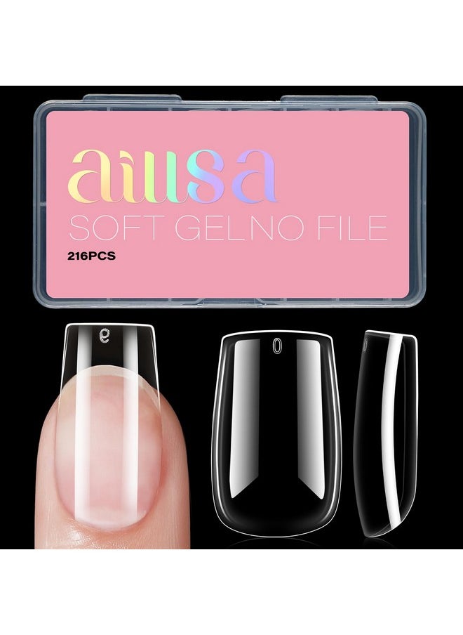 AILLSA - AILLSA Short Square Nails Clear Gel Nail Tips False Full Cover Soft Nail Tips for DIY Home Salon Gift, Preshaped Gelly Press on Fake Nail Tips for Nail Extension 216PCS 12 Sizes - Image 1