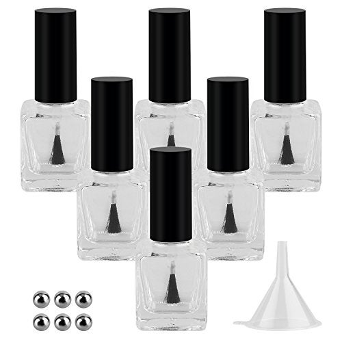 GTHER 6PCS 15ML Empty Nail Polish Glass Bottles with Brush Cap & Funnel & Mixing Balls for Nail Art - Image 1