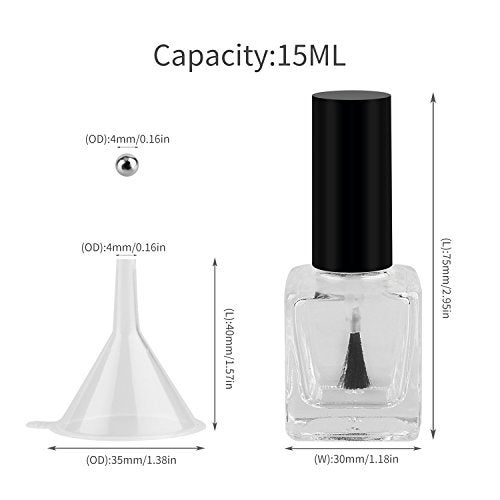 GTHER 6PCS 15ML Empty Nail Polish Glass Bottles with Brush Cap & Funnel & Mixing Balls for Nail Art - Image 3