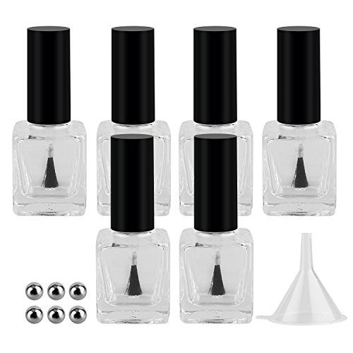 GTHER 6PCS 15ML Empty Nail Polish Glass Bottles with Brush Cap & Funnel & Mixing Balls for Nail Art - Image 2