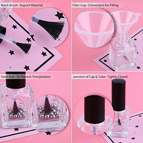 GTHER 6PCS 15ML Empty Nail Polish Glass Bottles with Brush Cap & Funnel & Mixing Balls for Nail Art - Image 5