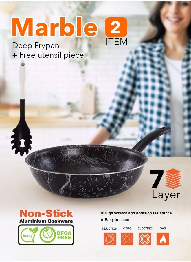 Grandi Wok Pan - Marble plus Fry Pan - Non-Stick Surface -PFOA Free -  Black - 28 cm 