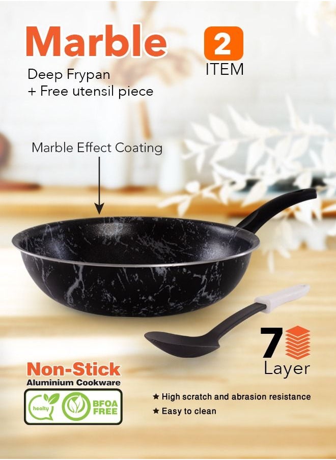 Grandi Wok Pan - Marble plus Fry Pan - Non-Stick Surface -PFOA Free -  Black - 28 cm  - Image 2