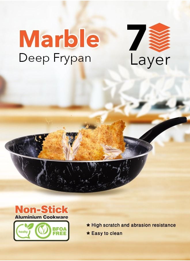 Grandi Wok Pan - Marble plus Fry Pan - Non-Stick Surface -PFOA Free -  Black - 28 cm  - Image 3