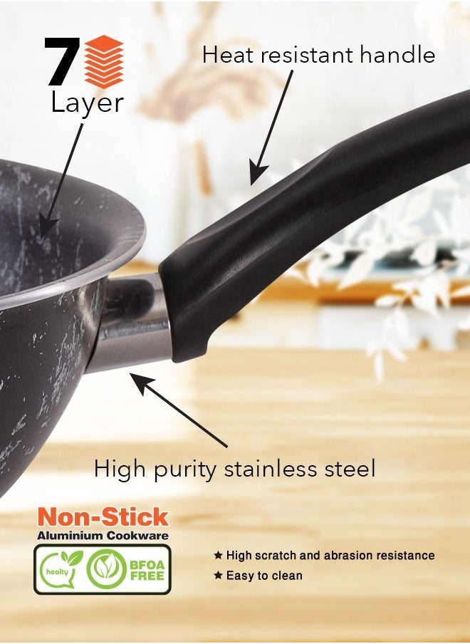 Grandi Wok Pan - Marble plus Fry Pan - Non-Stick Surface -PFOA Free -  Black - 28 cm  - Image 4