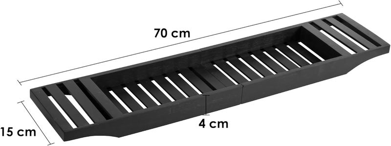 Vencier Foldable Bamboo Bath Tub Rack – Adjustable Bathroom Shelf, Tidy Tray & Storage Caddy Organiser for Relaxing Spa Bath (Black) - Image 3