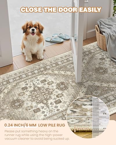 Restydon Runner Rug 2x10, Ultra-Thin Kitchen Rugs Non Slip Washable Rugs for Entryway Rug, Kitchen Runner Low Pile Vintage Soft Carpets for Living Room, Bathroom Bedroom (Brown,2'x10') - Image 5