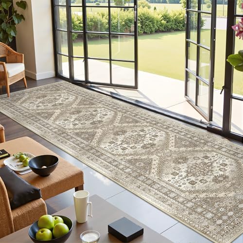 Restydon Runner Rug 2x10, Ultra-Thin Kitchen Rugs Non Slip Washable Rugs for Entryway Rug, Kitchen Runner Low Pile Vintage Soft Carpets for Living Room, Bathroom Bedroom (Brown,2'x10') - Image 3