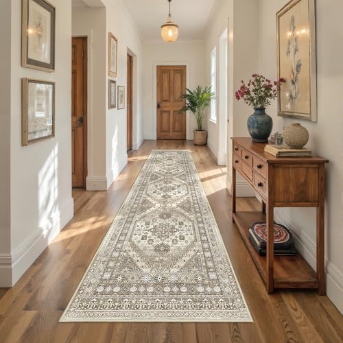 Restydon Runner Rug 2x10, Ultra-Thin Kitchen Rugs Non Slip Washable Rugs for Entryway Rug, Kitchen Runner Low Pile Vintage Soft Carpets for Living Room, Bathroom Bedroom (Brown,2'x10') - Image 4