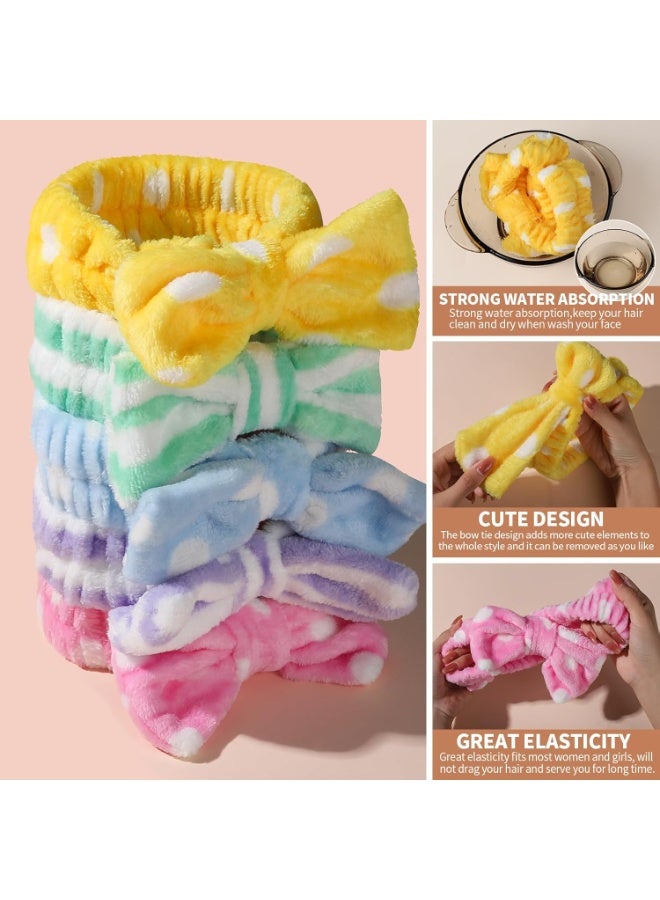 Teenitor 5pcs Makeup Headband with Removable Bow, Spa Headband for Washing Face for Teen Girls Women, Christmas Gifts Basket for Teens Girls Party, Skin Care Hairband - Image 4