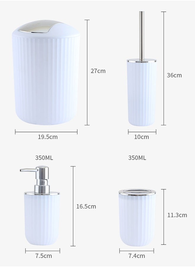 DUNISO - 8 pieces of Bathroom accessories set ,plastic gift set, corrugated round electroplating bathroom set, with lotion bottle, toothbrush cup, mouthwash cup, soap tray, toilet brush, trash can, cotton swab box and tray (white) - Image 1