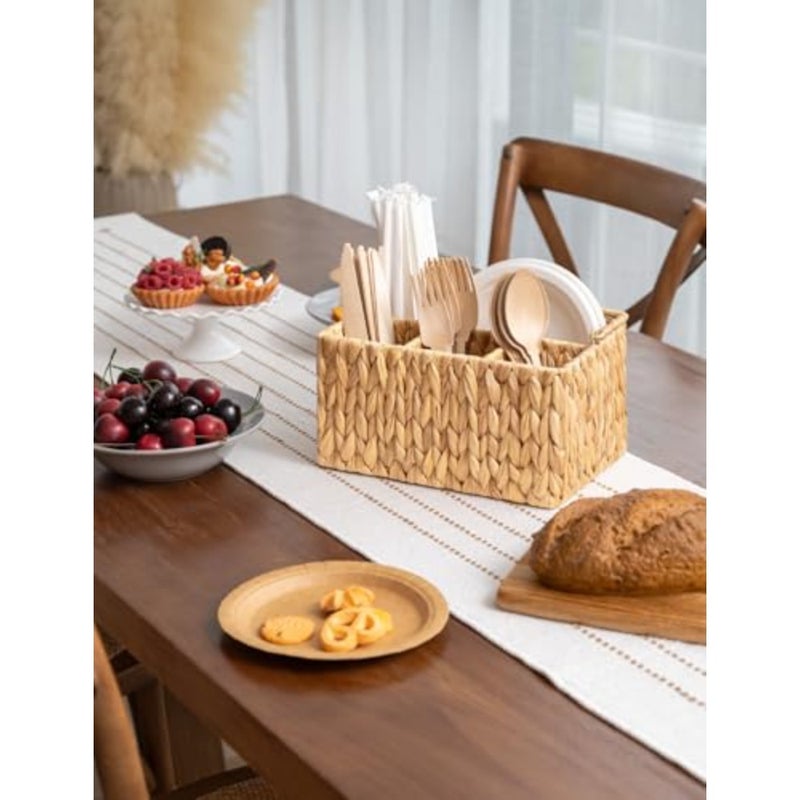Hand-Woven Wicker Silverware Organizer - Water Hyacinth Cutlery Holder for Countertop with Handle 1-Pack - Image 5