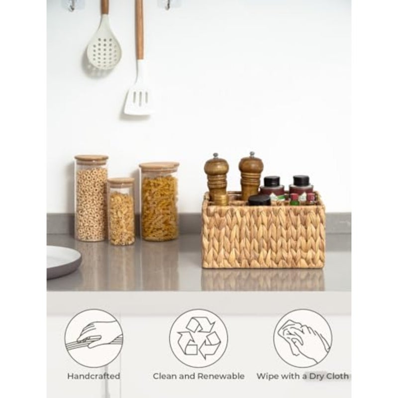 Hand-Woven Wicker Silverware Organizer - Water Hyacinth Cutlery Holder for Countertop with Handle 1-Pack - Image 4