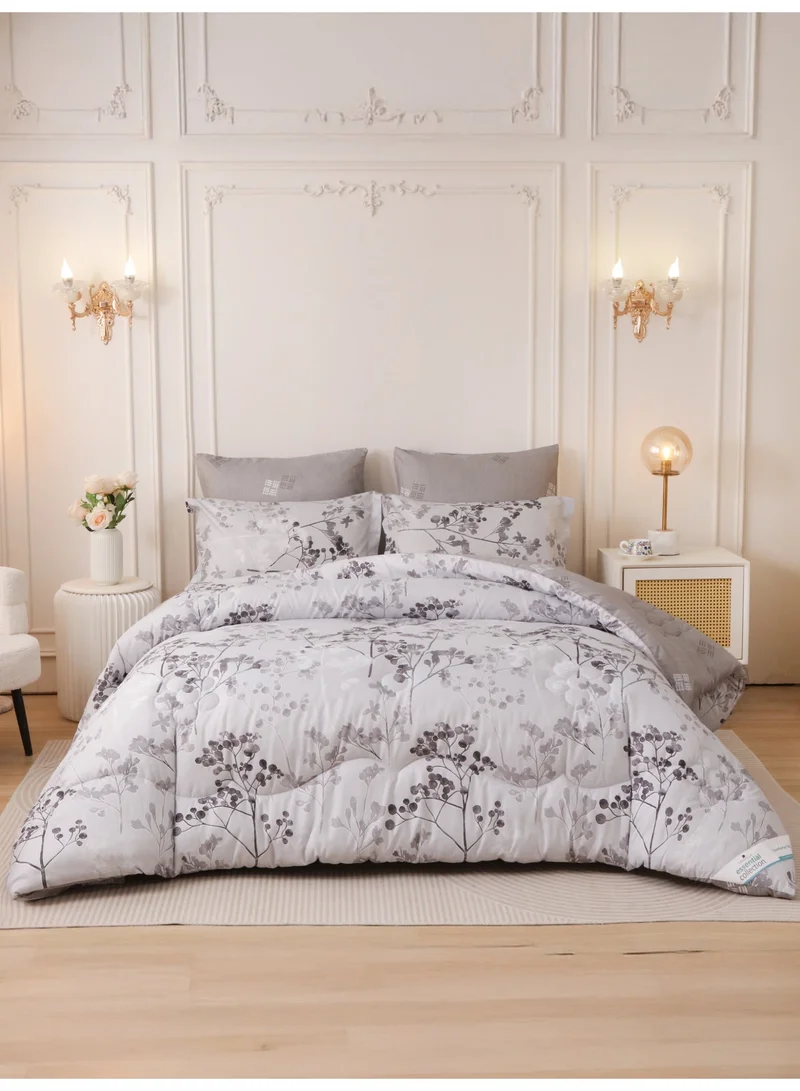 Donetella 6-Pcs Printed King Comforter Set | Fits 200x200 cm Size Bed | Soft Brushed Microfiber | Reversible Printed Comforter | 350 GSM Down Alternative Fill