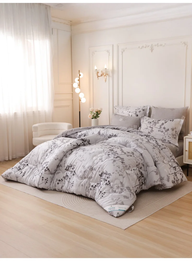Donetella 6-Pcs Printed King Comforter Set | Fits 200x200 cm Size Bed | Soft Brushed Microfiber | Reversible Printed Comforter | 350 GSM Down Alternative Fill