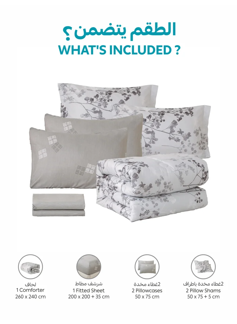 Donetella KING 6-Pcs Printed King Comforter Set | Fits 200x200 cm Size Bed | Soft Brushed Microfiber | Reversible Printed Comforter | 350 GSM Down Alternative Fill  | Best Price UAE
