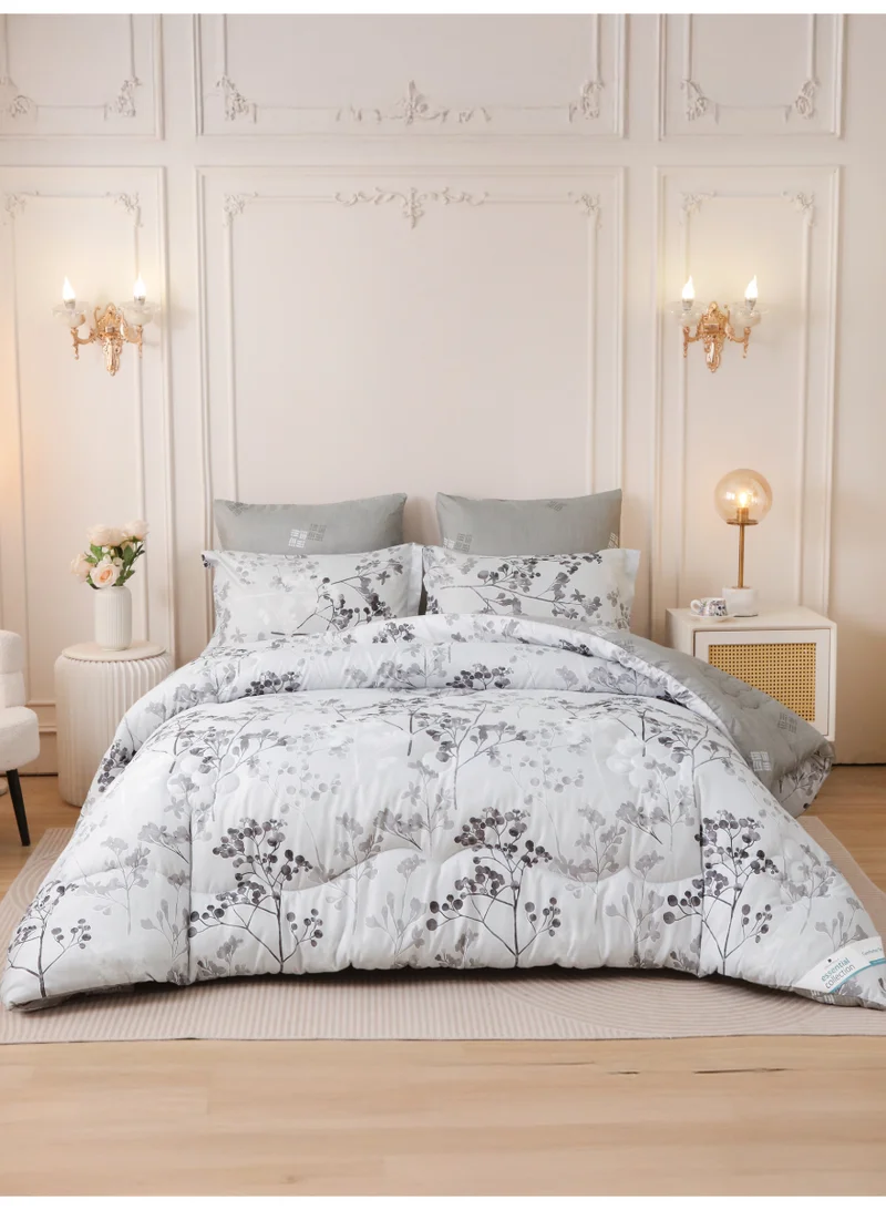 6-Pcs Printed King Comforter Set | Fits 200x200 cm Size Bed | Soft Brushed Microfiber | Reversible Printed Comforter | 350 GSM Down Alternative Fill