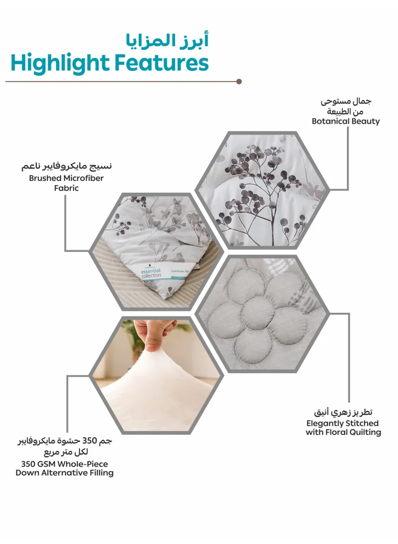 Donetella KING 6-Pcs Printed King Comforter Set | Fits 200x200 cm Size Bed | Soft Brushed Microfiber | Reversible Printed Comforter | 350 GSM Down Alternative Fill  | Best Price UAE