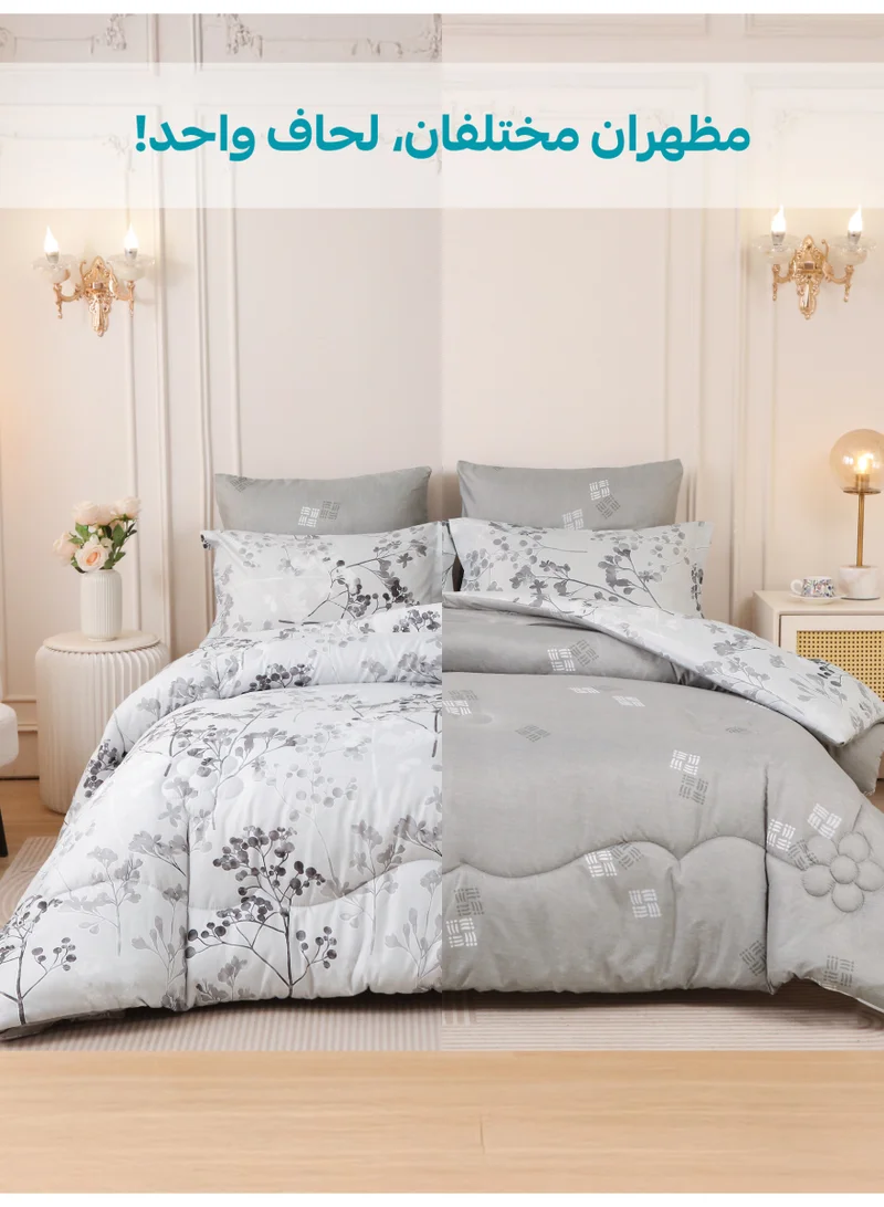 Donetella KING 6-Pcs Printed King Comforter Set | Fits 200x200 cm Size Bed | Soft Brushed Microfiber | Reversible Printed Comforter | 350 GSM Down Alternative Fill  | Best Price UAE