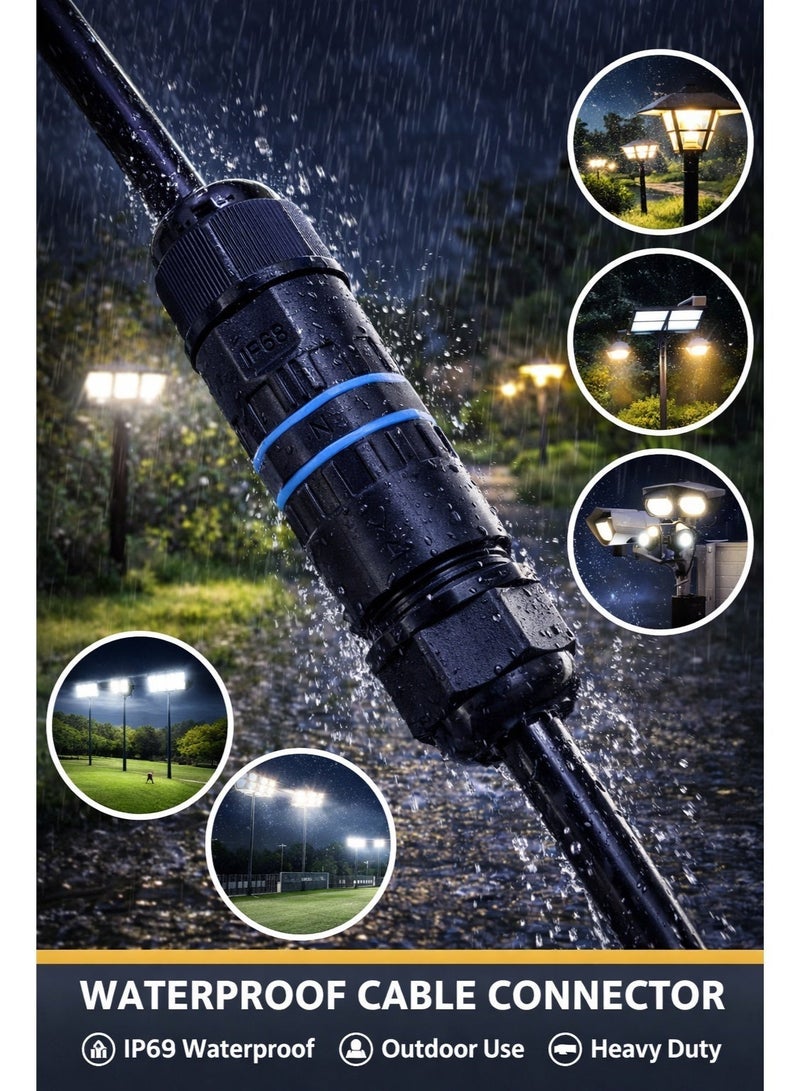 CZEN ELECTRIC IP68 Waterproof Inline Connector M20 (1–2.5 mm²), 3-Core 3-Pole Cable Connector, Weatherproof Cable Joint for Outdoor, Solar, Garden, LED & Underground Wiring (Pack of 5) - Image 2