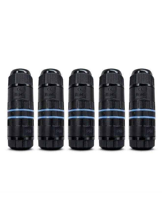 CZEN ELECTRIC IP68 Waterproof Inline Connector M20 (1–2.5 mm²), 3-Core 3-Pole Cable Connector, Weatherproof Cable Joint for Outdoor, Solar, Garden, LED & Underground Wiring (Pack of 5) - Image 1