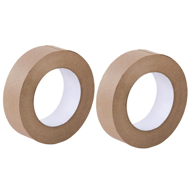 Lurrose Writable Kraft Paper Flatback Tape 3.6cm X 2 Rolls Water Reactive Self-Adhesive Sealing Tape Eco-Friendly for Mailing and Shipping - Image 1