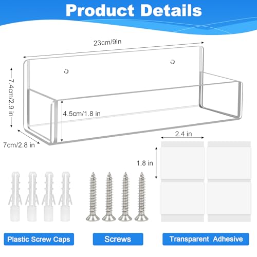 Douildhaiy Acrylic Spice Rack Wall Mount-9 Inch, Clear Spice Shelf Storage Holder, 4 Pack Hanging Seasoning Rack Organizer for Cabinet Door, Cupboard or Wall Kitchen (Adhesive or Screw) - Image 3