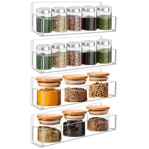 Douildhaiy Acrylic Spice Rack Wall Mount-9 Inch, Clear Spice Shelf Storage Holder, 4 Pack Hanging Seasoning Rack Organizer for Cabinet Door, Cupboard or Wall Kitchen (Adhesive or Screw) - Image 1