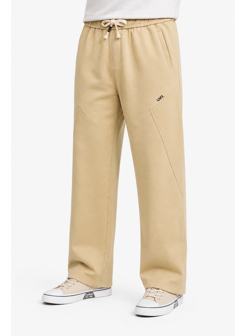 WHITE RABBIT Men's Premium Cotton Wide-Leg Sweatpants – Relaxed Fit Joggers with Contrast Braided Drawstring - Beige - Image 2