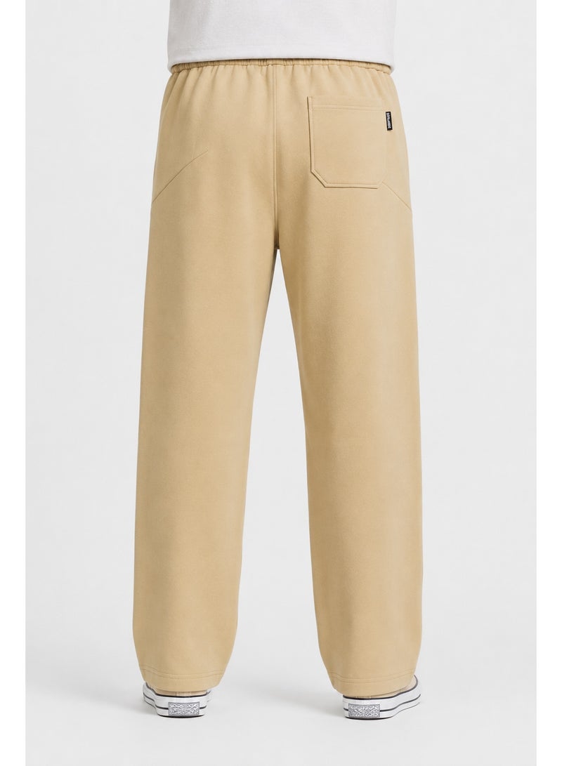WHITE RABBIT Men's Premium Cotton Wide-Leg Sweatpants – Relaxed Fit Joggers with Contrast Braided Drawstring - Beige - Image 3