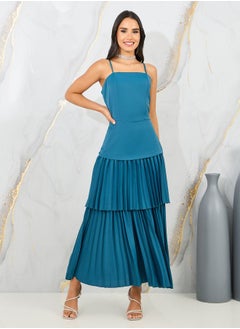 Strappy Pleated Layered Maxi Dress
