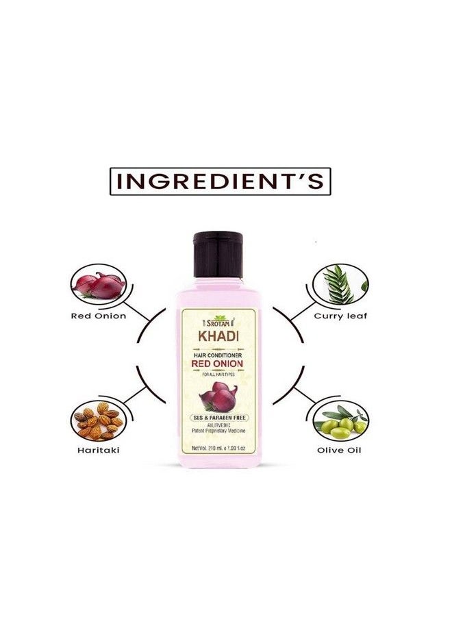 Srotam Khadi Herbal Red Onion Smooth & Shine Hair Conditioner For Hairfall Control & Hair Growth ; Nourishing Conditioner For All Hair Types (Pack Of 1 210 Ml)  - Image 5