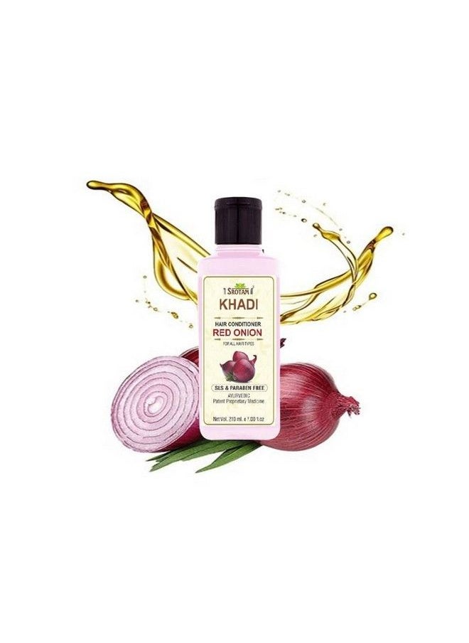 Srotam Khadi Herbal Red Onion Smooth & Shine Hair Conditioner For Hairfall Control & Hair Growth ; Nourishing Conditioner For All Hair Types (Pack Of 1 210 Ml)  - Image 4