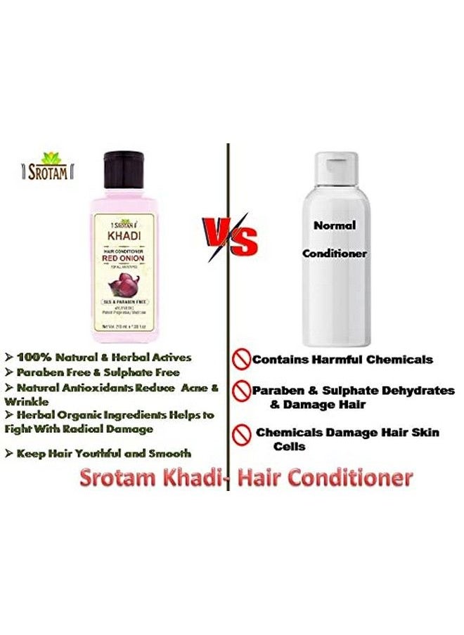 Srotam Khadi Herbal Red Onion Smooth & Shine Hair Conditioner For Hairfall Control & Hair Growth ; Nourishing Conditioner For All Hair Types (Pack Of 1 210 Ml)  - Image 3