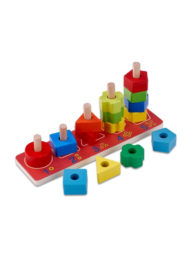 BAYBEE Wooden 3 In 1 Number Shape Color Stacking Sorting Puzzle Building Blocks For Baby Kids Toys Brain Board Games Learning Educational Toy For 2+Years Kid  - Image 1