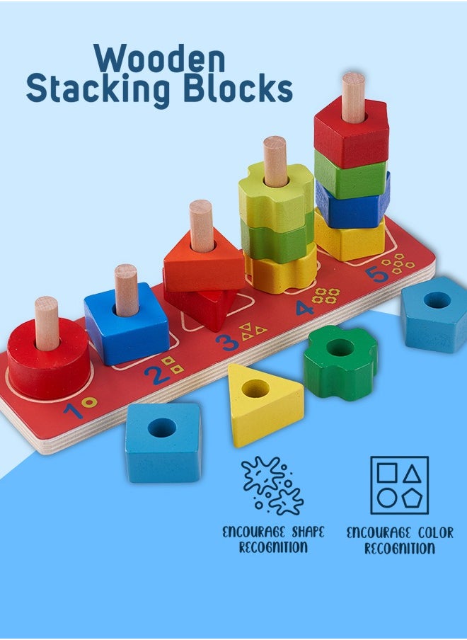 BAYBEE Wooden 3 In 1 Number Shape Color Stacking Sorting Puzzle Building Blocks For Baby Kids Toys Brain Board Games Learning Educational Toy For 2+Years Kid  - Image 2