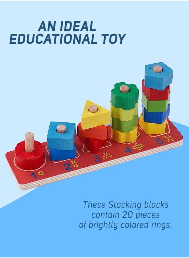 BAYBEE Wooden 3 In 1 Number Shape Color Stacking Sorting Puzzle Building Blocks For Baby Kids Toys Brain Board Games Learning Educational Toy For 2+Years Kid  - Image 3