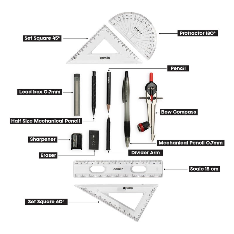 Camlin Scholar Pro Geometry Box - 12-Piece Set | Premium Geometry Box Kit for School kids | Ideal for Learning and Precision | Pack of 1 - Image 5