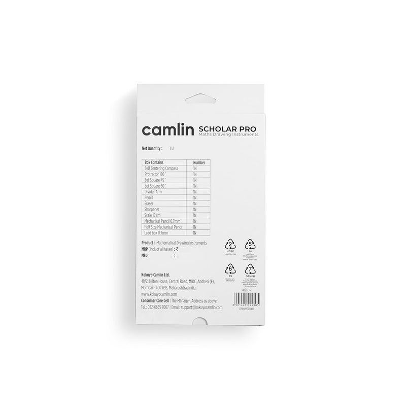 Camlin Scholar Pro Geometry Box - 12-Piece Set | Premium Geometry Box Kit for School kids | Ideal for Learning and Precision | Pack of 1 - Image 4