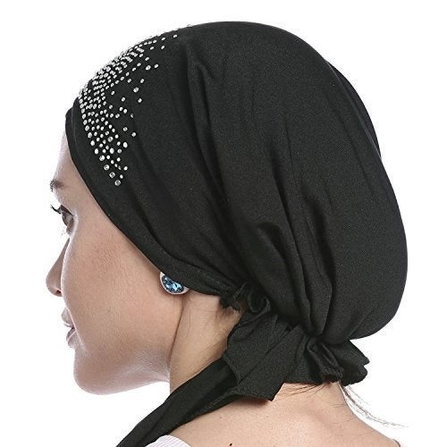 IPENNY Crystal Chemo Hat Woman's Stretchy Beanie Bandana Turban Cap Skull Cap Head Wrap Headscarf for Cancer,Alopecia Hair Loss (Black) - Image 2