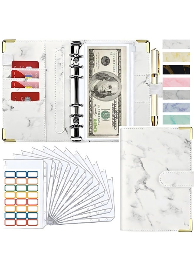 Budget Binder, Cash Envelopes for Budgeting, Money Organizer for Cash, 12PCS Budget Binder with Cash Envelopes, Marble Money Saving Binder - Image 1