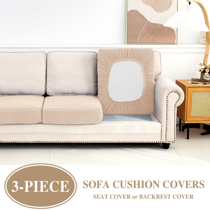 LA MEACK Couch Cushion Covers Seat Cushion Cover Stretch Couch Cover Separate Sectional Sofa Slipcovers Furniture Protector(3 Pieces for Seat or Sofa Backrest, Natural) - Image 3