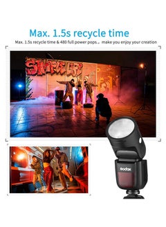 Godox Godox V1 V1-N V1N Round Head Camera Flash for Nikon Flash Speedlight Speedlite Light,76Ws 2.4G 1/8000 HSS,480 Full Power Shots,1.5s Recycle Time,2600mAh Li-ion Battery,10 Levels LED Modeling Lamp  - Image 5