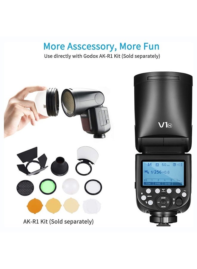 Godox Godox V1 V1-N V1N Round Head Camera Flash for Nikon Flash Speedlight Speedlite Light,76Ws 2.4G 1/8000 HSS,480 Full Power Shots,1.5s Recycle Time,2600mAh Li-ion Battery,10 Levels LED Modeling Lamp  - Image 3